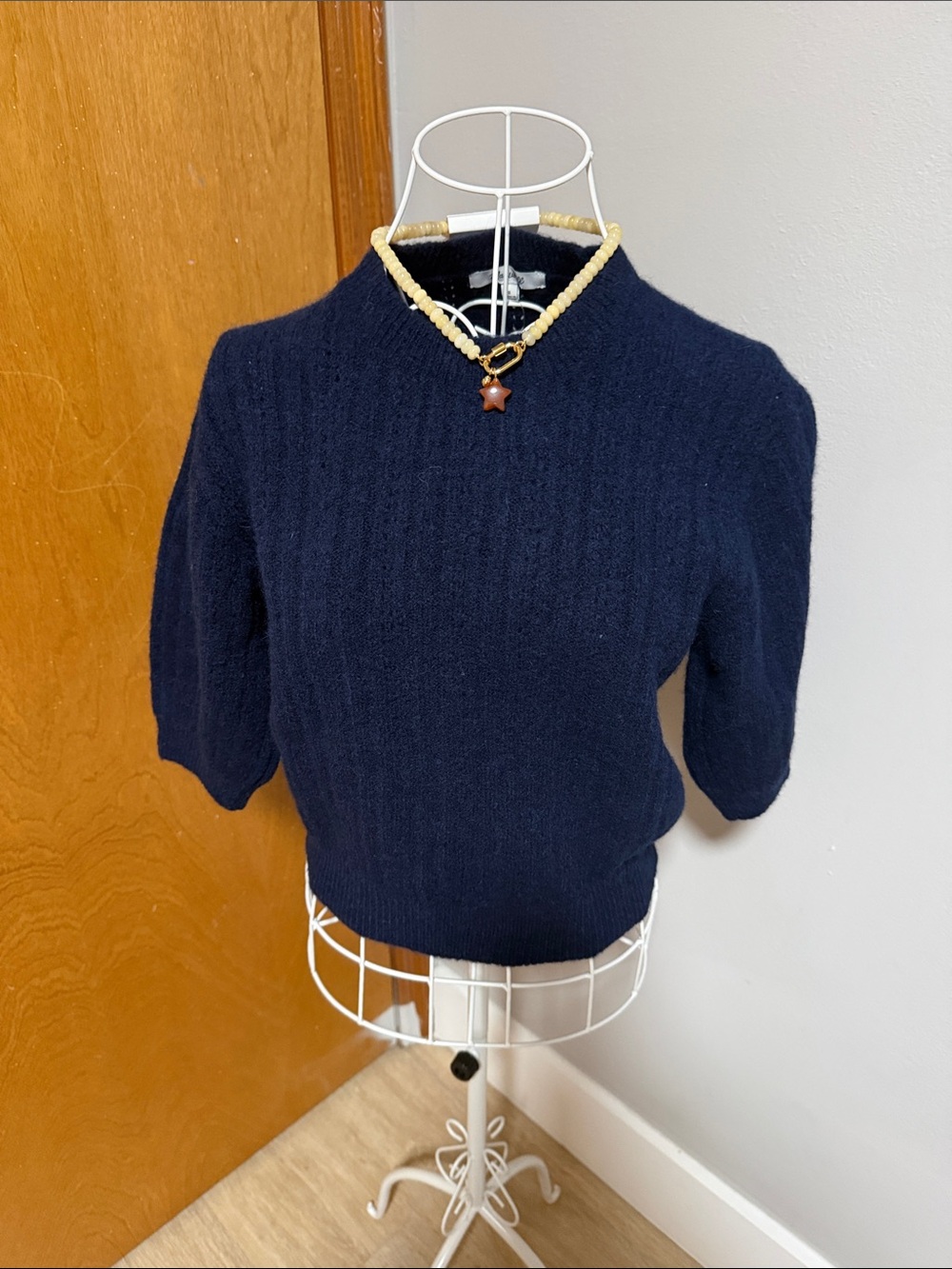 Madewell Navy Ribbed Short-Sleeve Crewneck Sweater